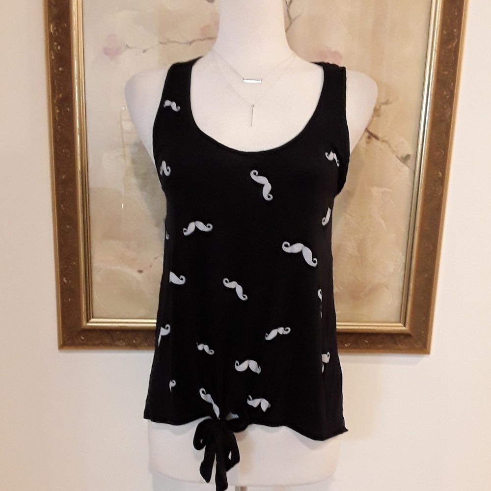 White Moustache Tank Top Chiffon Backside